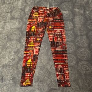 LuLaRoe Geometric Patterned Leggings in Red and Black